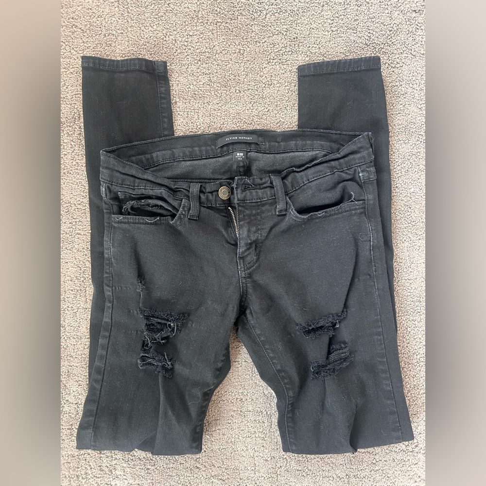 Flying Monkey Charcoal Low Rise Skinny Jeans | Distressed Denim Pants | Size 26
